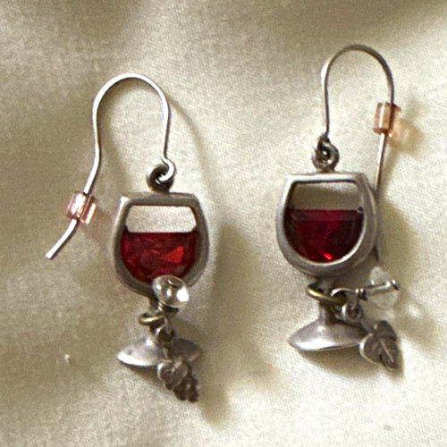 Silpada sterling silver red wine glass dangle earrings featuring small charms.