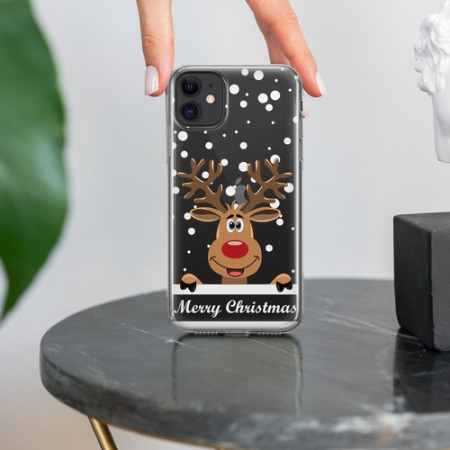 Personalized Name Christmas Reindeer Transparent Phone Case Cover Apple iPhone - Picture 5 of 8