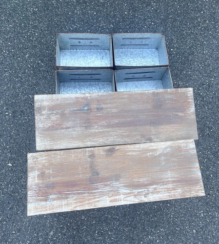 Pair of wall mounted storage tables with wrought iron drawers and fir tops 1970 - Picture 7 of 13