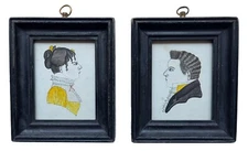 RARE Cir 1800s Antique Folk Art Primitive Watercolor Naive Portrait New England