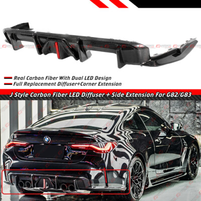 For 21-26 BMW G82 G83 M4 J Style Carbon Fiber LED Rear Diffuser +
