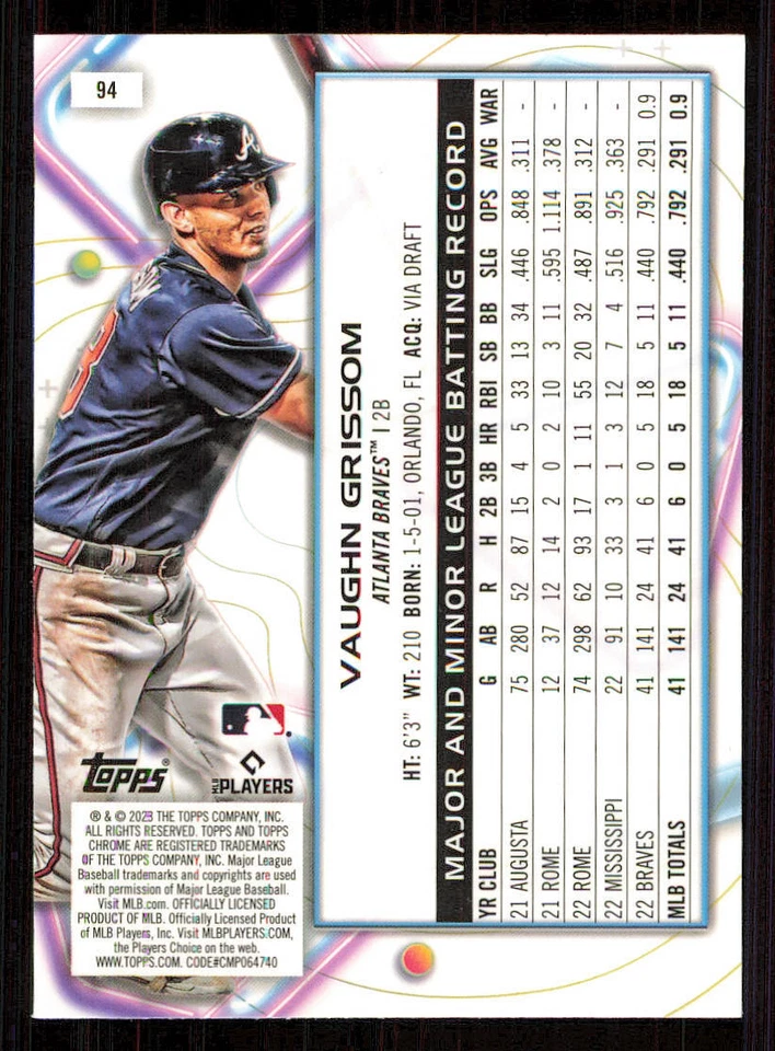 2023 Topps Cosmic Chrome #94 Vaughn Grissom RC - Image 2 of 2