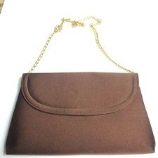 Vintage Miss Lewis Clutch handbag shoulder bag Black front flap Brown
