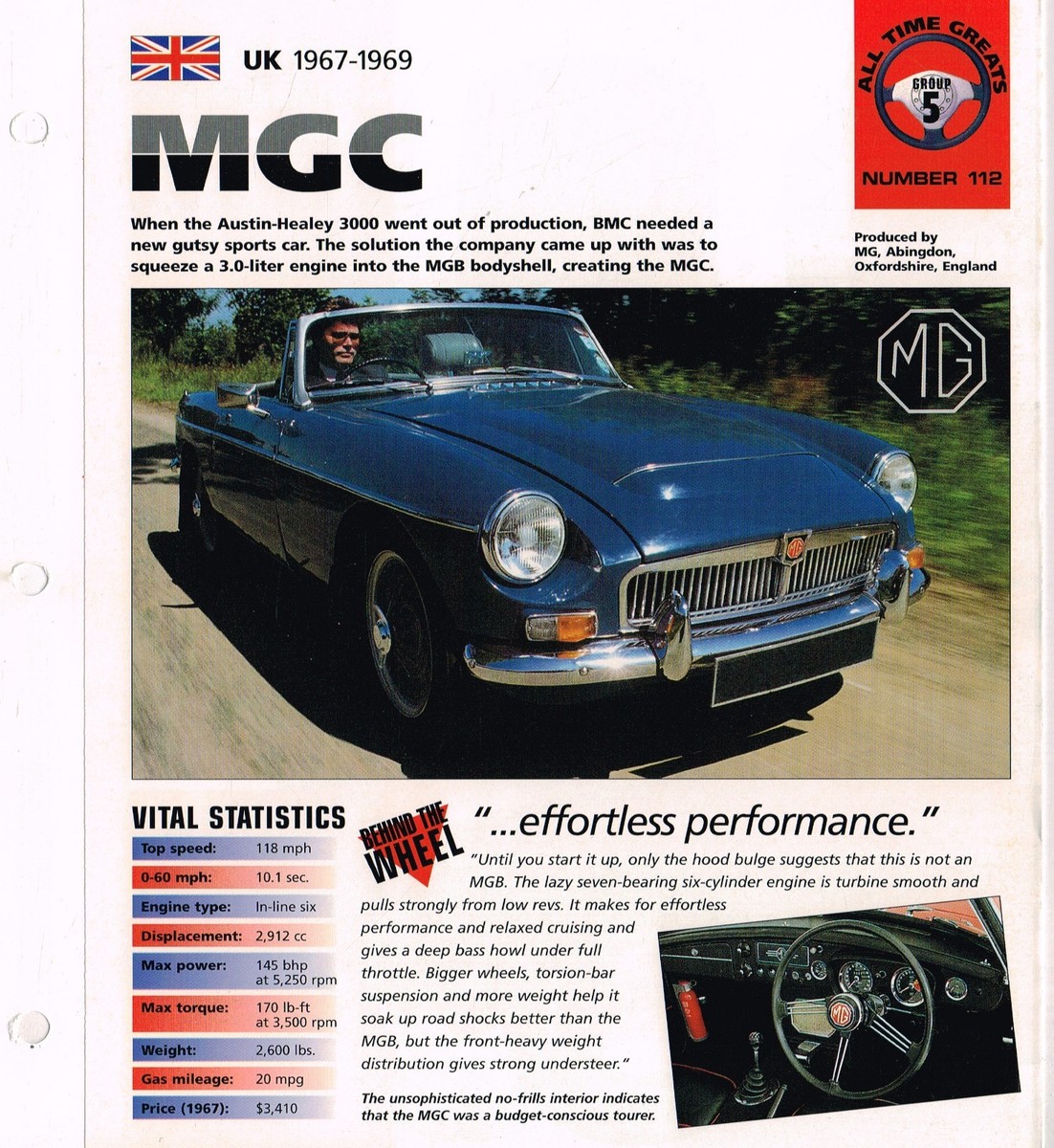 1967/1968/1969 MG-C MGC SPEC SHEET/Brochure/Catalog/ | eBay