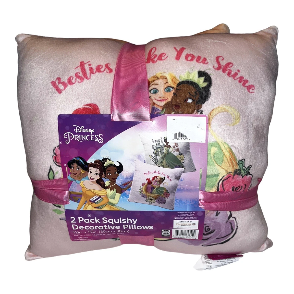 2 Pk Disney Princess Throw Pillows Pink Soft Squishy 12 Tiana Rapunzel Ariel