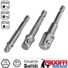 3 tlg. Werkzeug Adapter Halter 6-Kant Bits auf 1/4" 3/8" 1/2" Stecknuss YT-04685