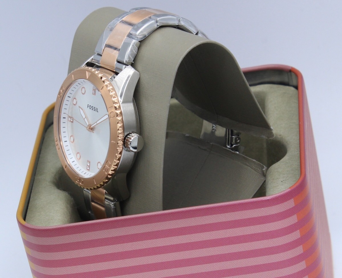 NEW AUTHENTIC FOSSIL DAYLE ROSE GOLD SILVER CRYSTALS WOMEN'S NEW AUTHENTIC FOSSIL DAYLE ROSE GOLD SILVER CRYSTALS WOMEN'S