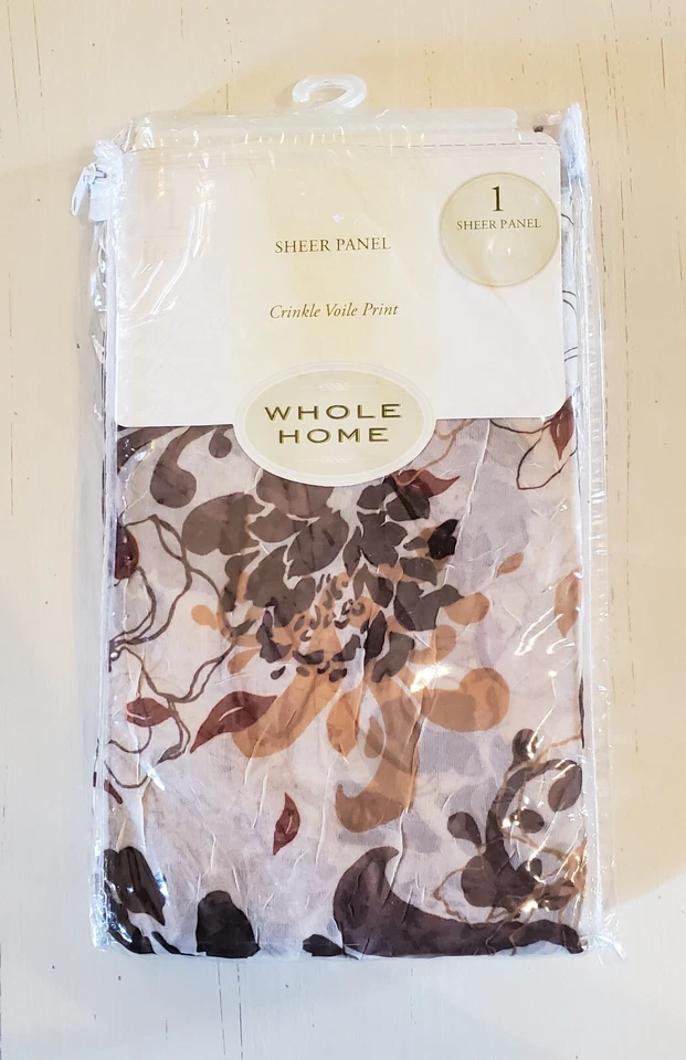 Panel de cortina de ventana transparente de gasa arrugada floral chocolate para toda la casa, 51"x84" Foto 2 de 3