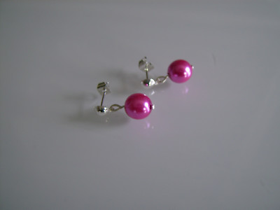 Ohrringe Nagel Chip Braut Hochzeit Abend Perle Rosa Fuchsia Günstig