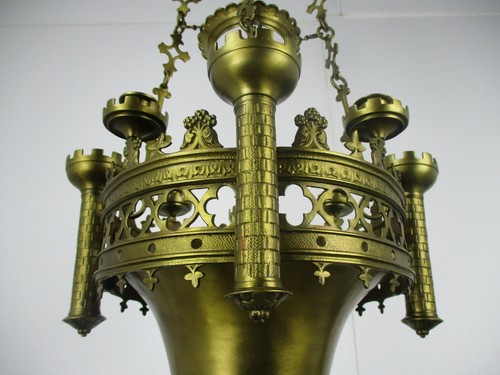 Gothic Castle Chandelier with Candles Bronze & Copper Not Electrified Antique - Picture 2 of 11