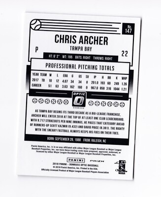 【中古】 Second Sight Chris Archer 2018 Donruss Optic Shock #147 Chris Archer Tampa Bay Rays | eBay