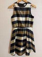 Cremieux Women’s Cocktail Black Ivory Gold Stripes SZ 4