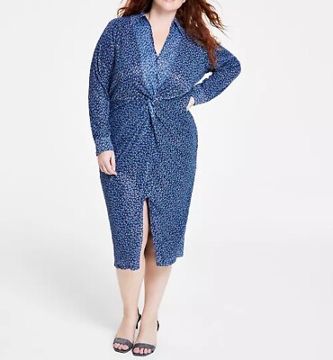 Michael Michael Kors Plus Size Twist-Front Collared Shirt Dress - Blueberry 1X
