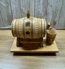 Vintage Ukrainian Handmade Carved Hardwood Decorative Wine Barrel with Beads