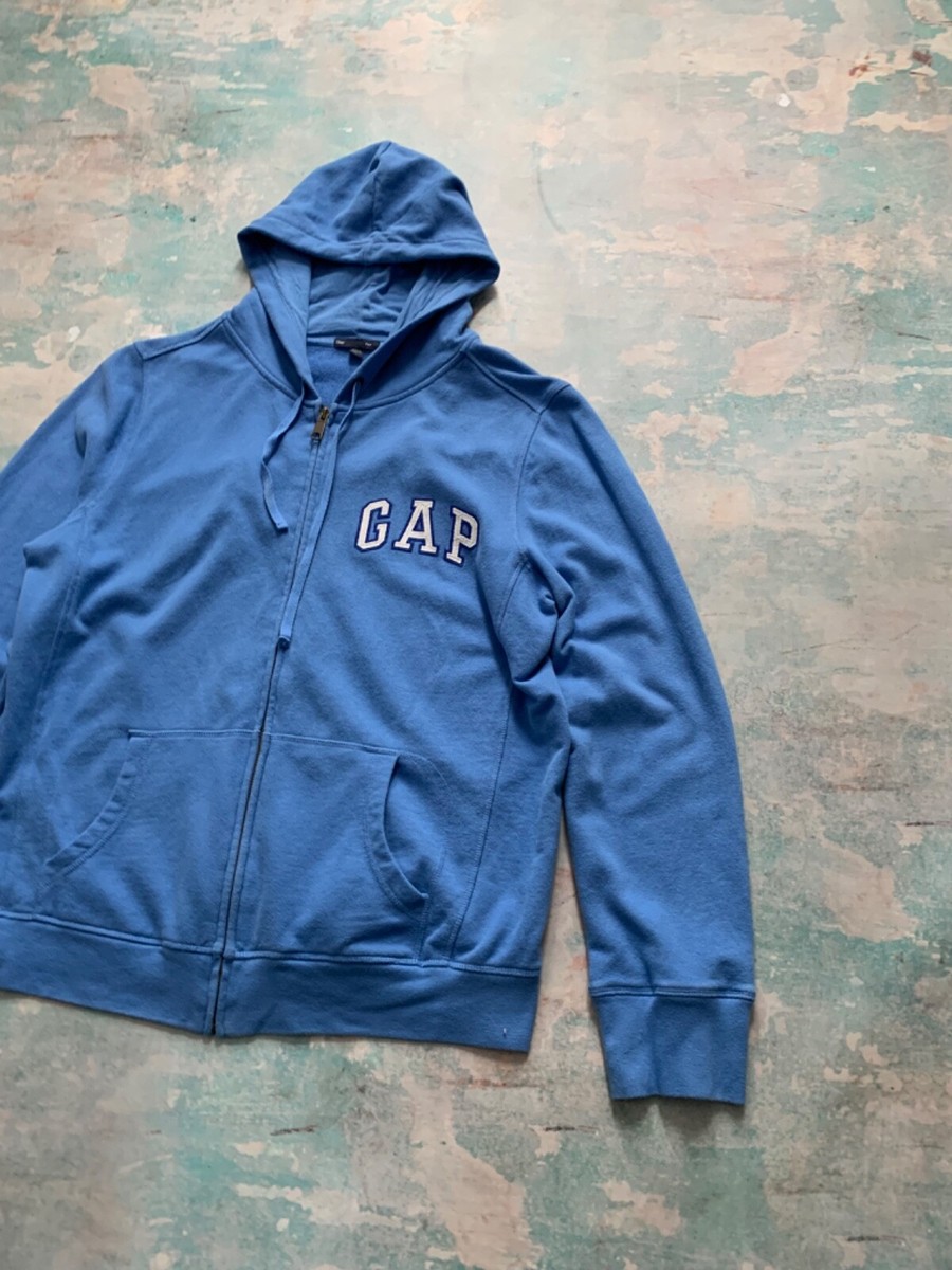 Vintage Gap Hoodie Full Zip Embroidered Logo 00s Size L Blue Made