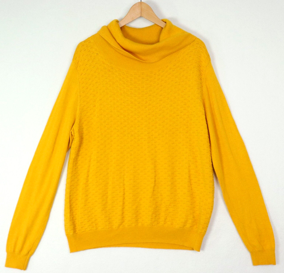 W Lane Womens Jumper Size M Yellow Waffle Knit Large Roll Neck Wool Blend