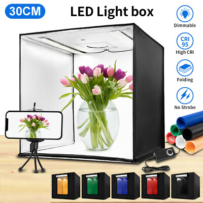 PULUZ 12'' Large LED Light Box Photo Tent Dimmable Photography Studio Shooting US