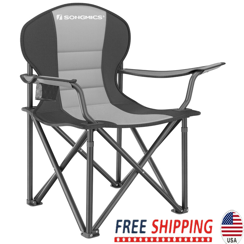Folding Camping Chair Supports 551 Lb W/ Comfortable Sponge Seat Heavy Duty New