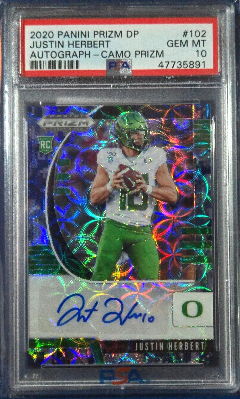 2020 Panini Prizm Draft Picks AUTO Camo /25 Justin Herbert #102 PSA 10 GEM RC