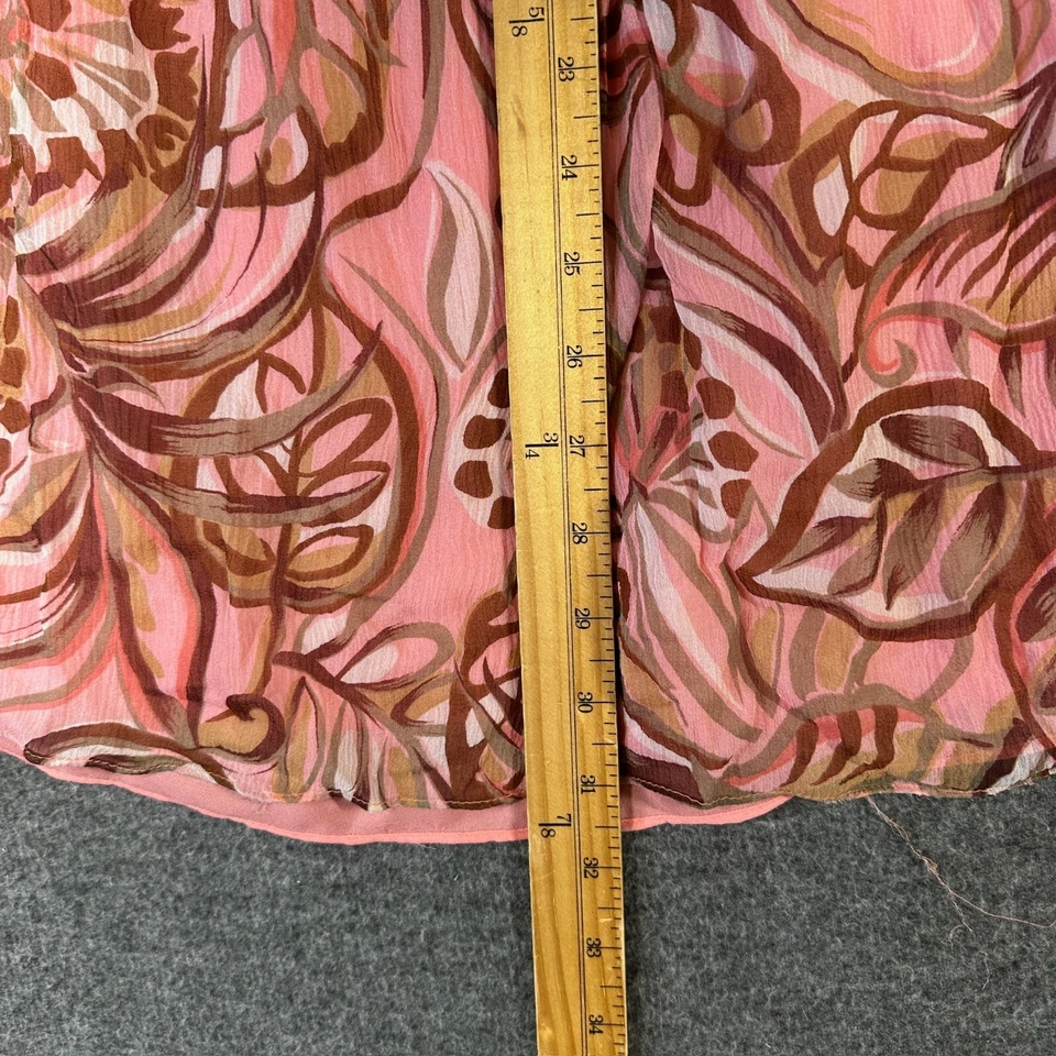 Y2K Bob Mackie Studios 真丝分层长裙女式 14 粉色雪纺叶子印花 — 第 4/4 张图片