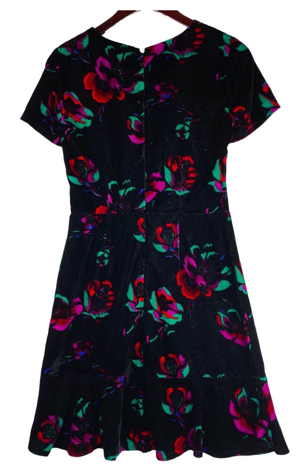 Crew Sz XS Small Dress Velour Velvet Floral Flutter Black