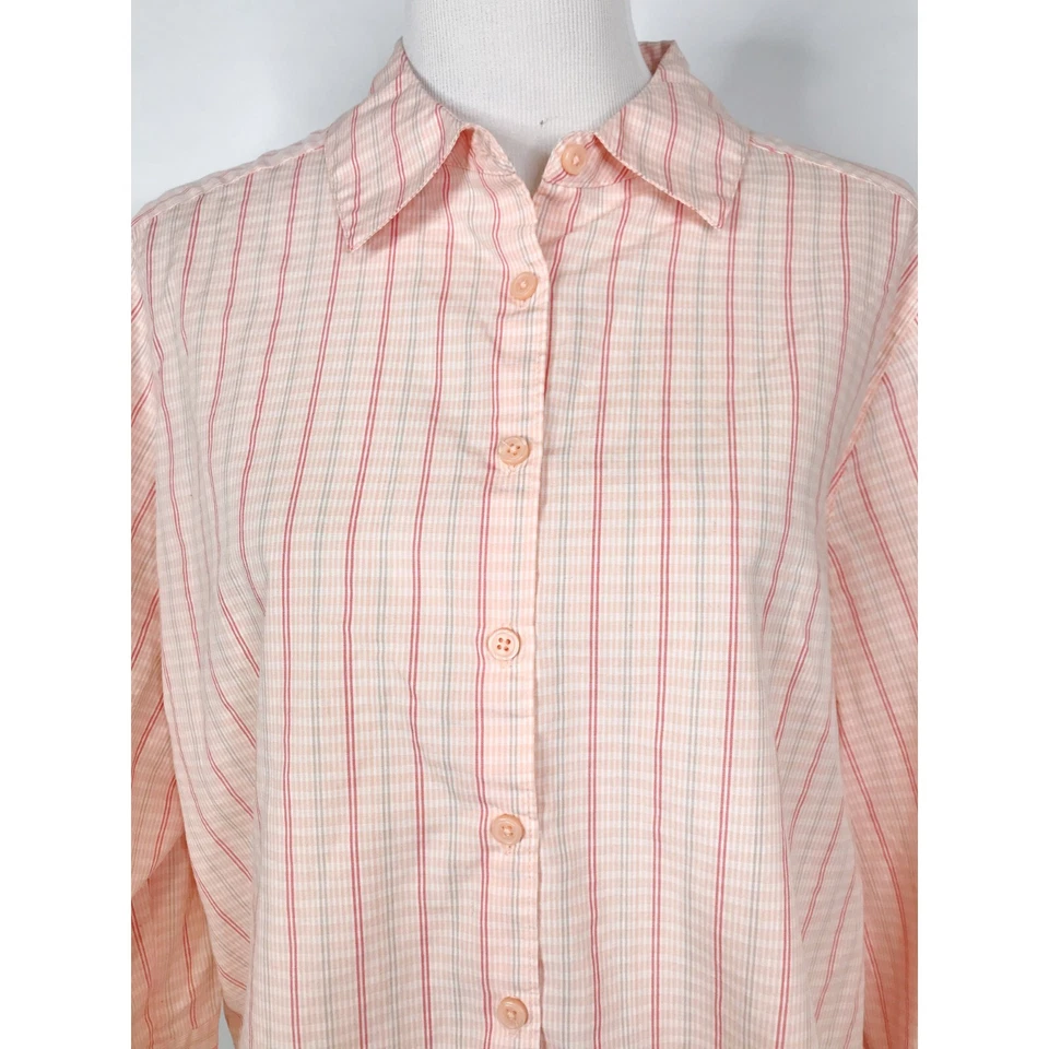 Top Studio Works para mujer 2X rosa a cuadros con botones resistente a las arrugas preppy informal Foto 2 de 4