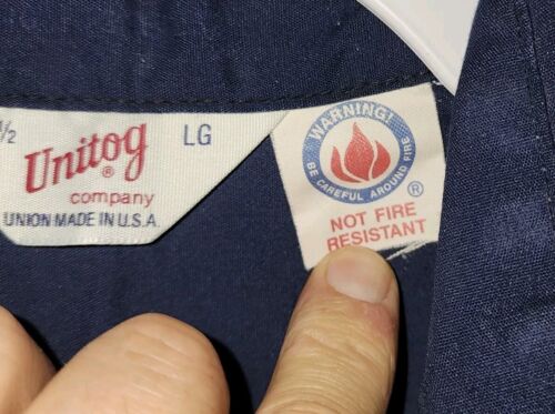 VNTG Rare Blue Exxon Men's Button Up Mechanic Work Shirt Union Made USA LARGE - Picture 3 of 9