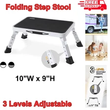 Adjustable Step Stool Portable Folding Metal Foot Compact 1 Step Ladder Kitchen