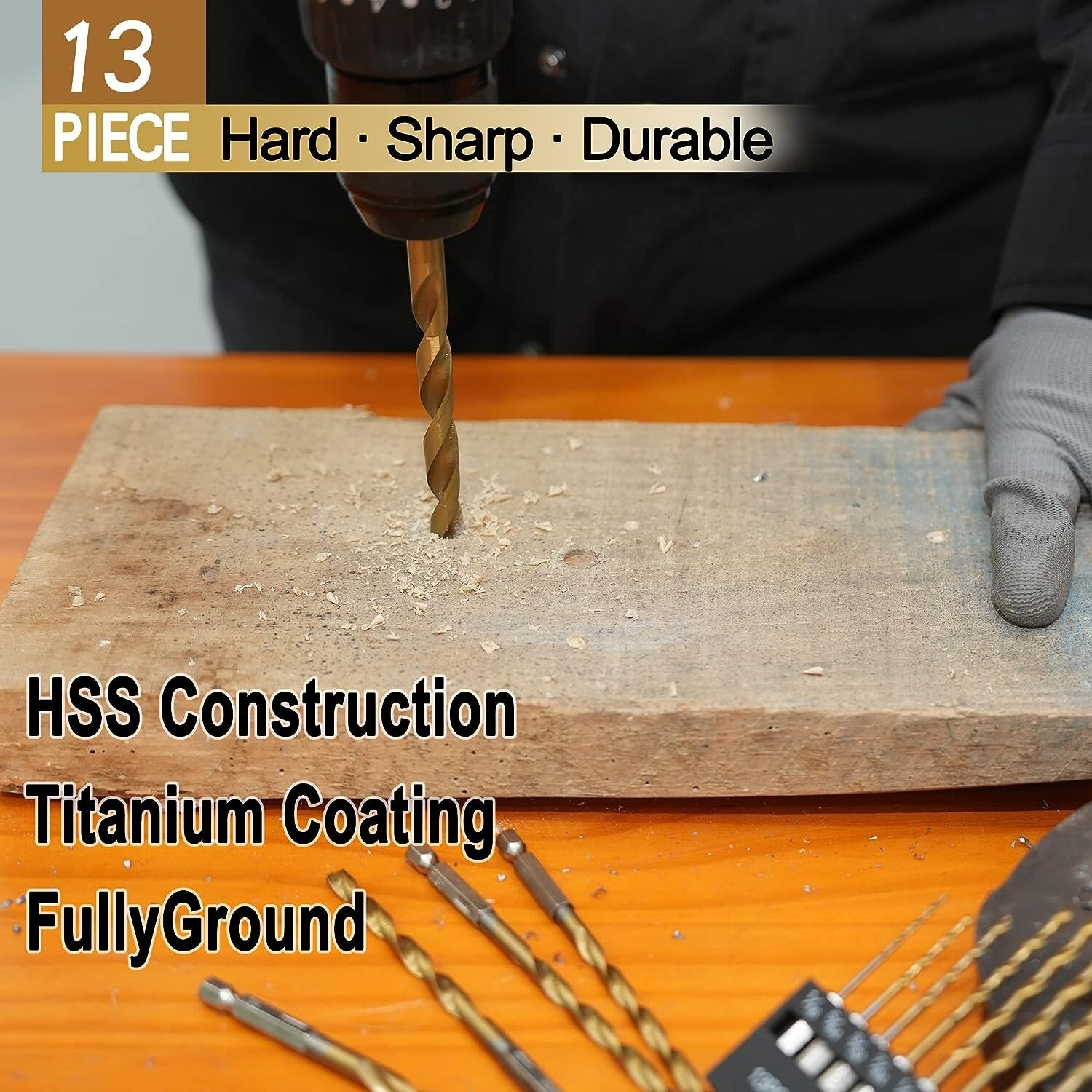 Premium Titanium Coated Multi-Purpose Drill Bit Set - 13 Sizes 1/16" to 1/4"