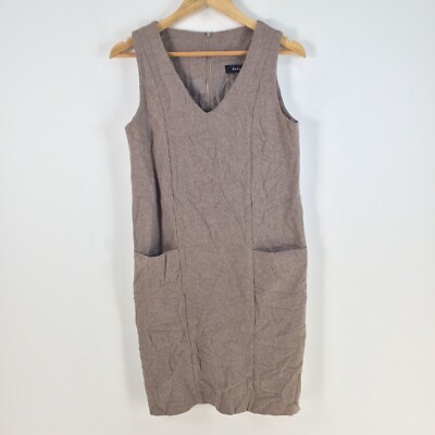 Zaall womens dress size 8 shift grey taupe sleeveless Vneck zip 077139