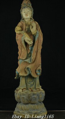 27.5'' Dynasty Old Nan Wood Carved Kwan-yin Guan Yin Boddhisattva Goddess Statue