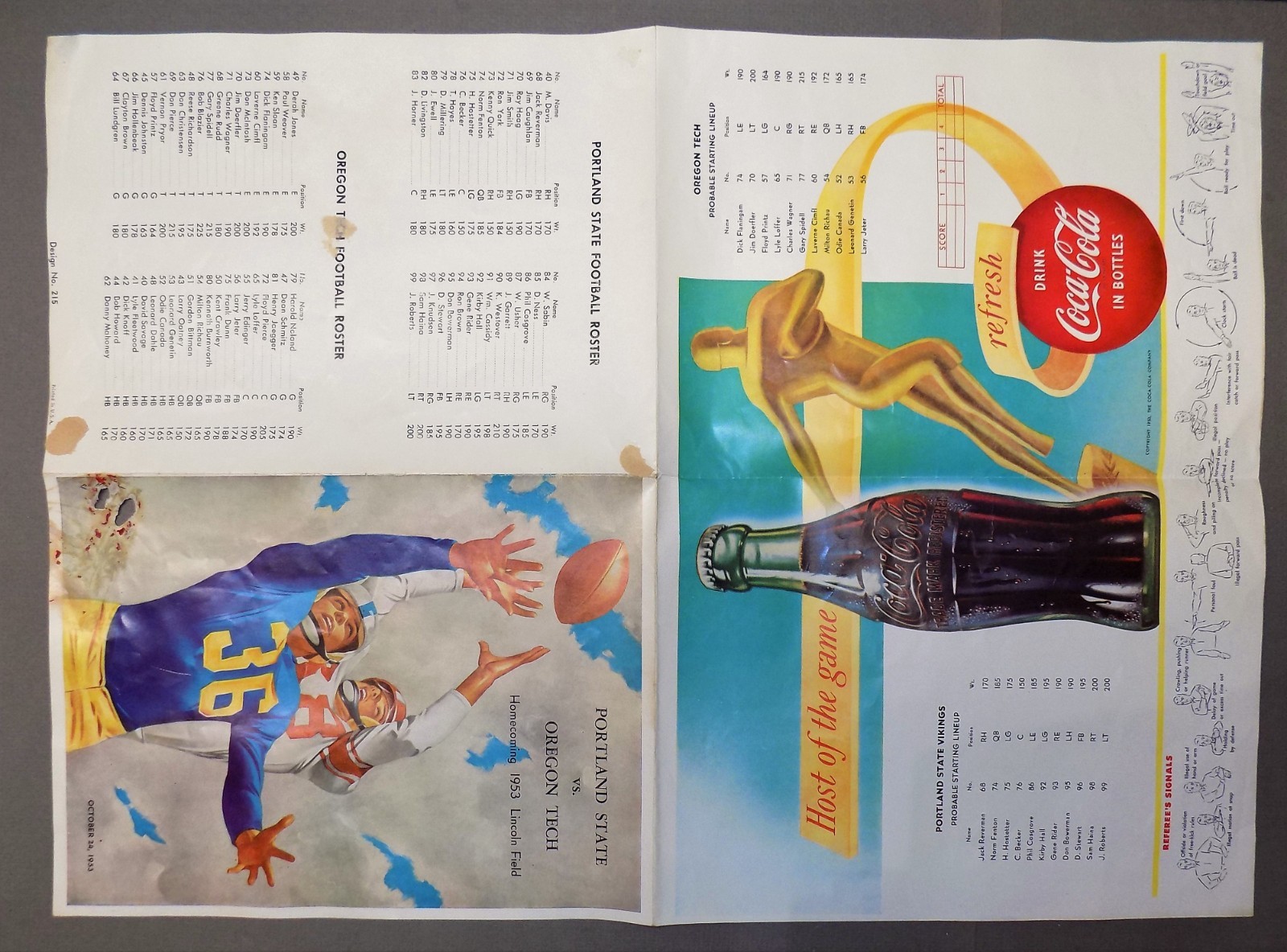 COLLEGE FOOTBALL souvenir program for PORTLAND STATE/OREGON TECH 1953