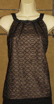 KENAR - Classic Black & Nude  100% Pure SILK & Sheer Embroidered BLOUSE sz 6 NEW