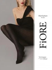 FIORE MANHATTAN FINE DESIGN 40 DEN TIGHTS PANTYHOSE SIZE 2 & 3 BLACK