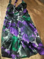 Cocktail Party Club Mini Dress Parisian Nights Sz 9 Black Purple Print