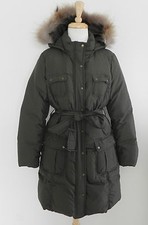 A.v.v. Standard Down Coat Army Green Knee Length Hood Full Zip Belted Size M