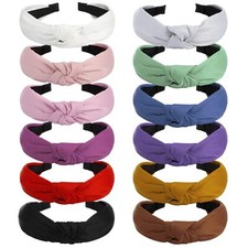 12 Pack Satin Headbands for Women Non Slip Wide Knotted Black White Headband ...
