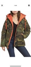 Kendall + Kylie Reversible Camouflage Down Jacket Coat Camo/orange Nwt N2021 M