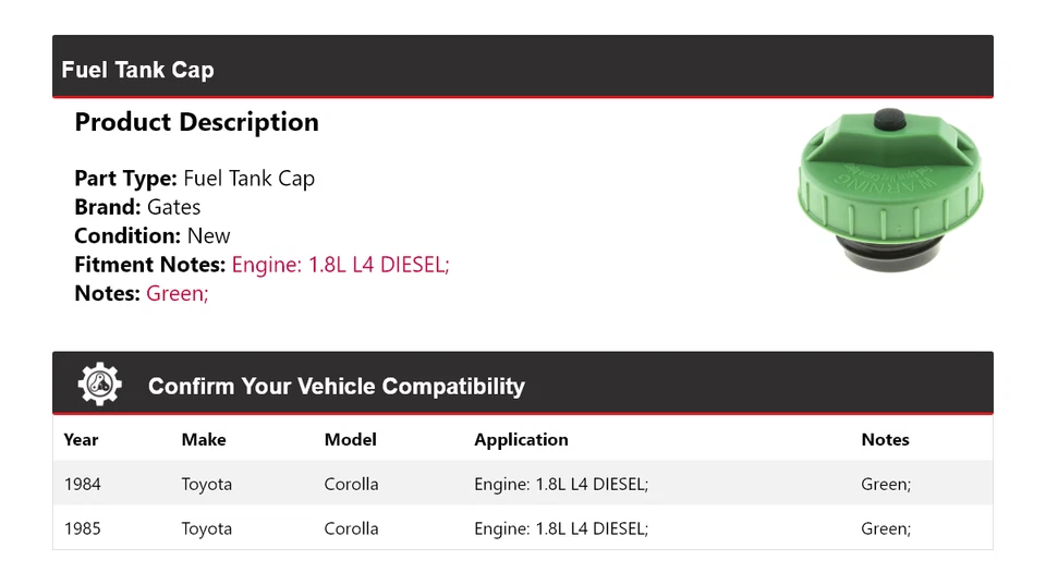 Крышка ворот топливного бака дизельного топлива для 1984-1985 Toyota Corolla 1,8 л L4 - Изображение 2 из 4
