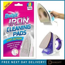 DUZZIT HOT IRON CLEANING PADS CLEANER BURN REMOVER STAINS MARKS SOLEPLATE 3PK