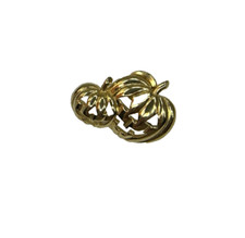 Halloween Pumpkins Brooch Pin Gold Tone Open Cut Work 2"
