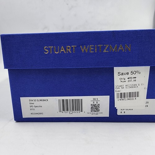 Stuart Weitzman Eva 50 Slingback Leather Pumps Women's 8B Silver Pointed Toe - Picture 15 of 16