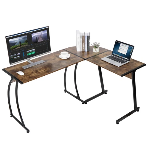 White/Brown/Black L-Shaped Computer Desk Gaming Table with Large Desktop Home  - Picture 9 of 25