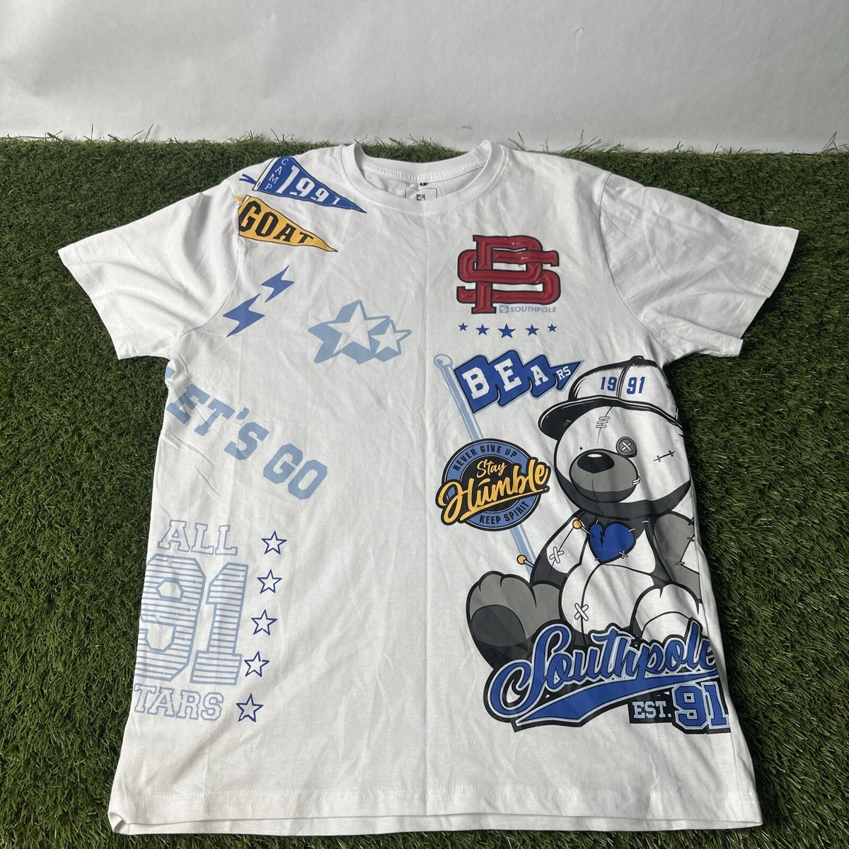 Southpole T-shirt Size L White Y2K All Over Print - Pre-owned