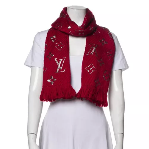 New Louis Vuitton Red Black Woven Fringe Scarf