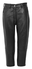 Womens Real Leather Trousers Slim Fit Casual Jeans Black