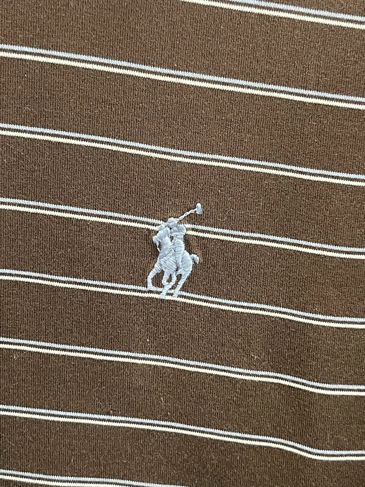 Camisa Polo de Golf Ralph Lauren Marrón Azul Rayas Para Hombres XXL Manga Corta Algodón Pima Foto 4 de 4