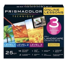 PRISMACOLOR TECHNIQUE 25 PC ART SET LANDSCAPE LEVELS 1, 2, 3 + 3 ONLINE LESSONS