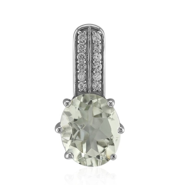 Cavill GrüNer Amethyst AnhäNger 2,12Ct Oval 925 Silber Platin Zirkone-image