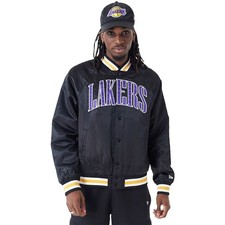 Giacca Bomber Satin Applique LA LAKERS Nuova Era Uomo Nera 46273